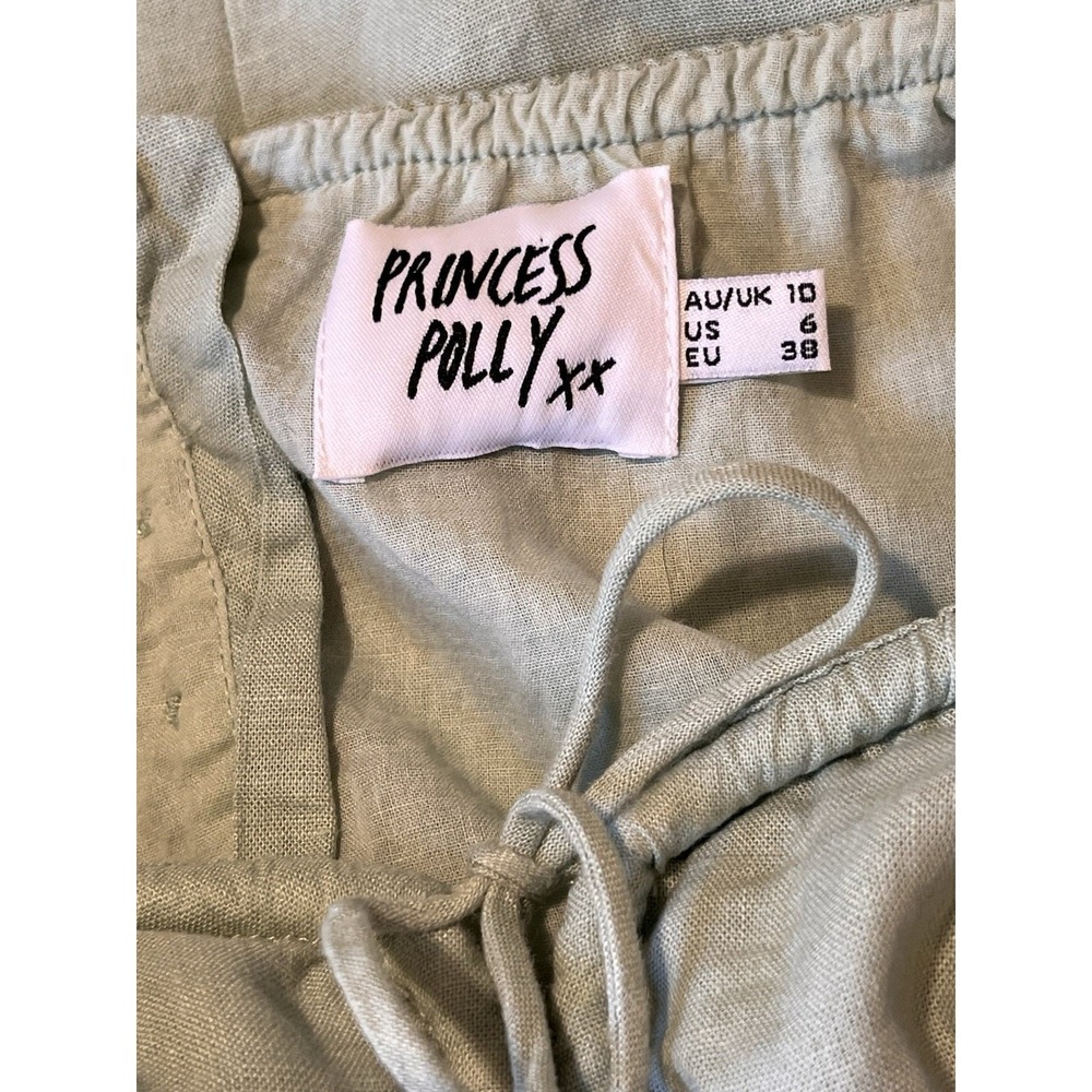 Princess Polly Empress of Love Mini Babydoll Top Dress Sage Green sz 6 Linen - Picture 10 of 15